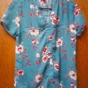 Rue21 Floral Print Teal and Red Blouse